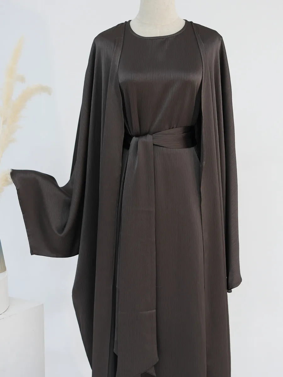 Muslim Turkish Women Arabic Dubai Abaya Long Dress Modest Ramadan Robe Liner Dress Kaftan Two-Piece Set Femme Islam Clothing Set.