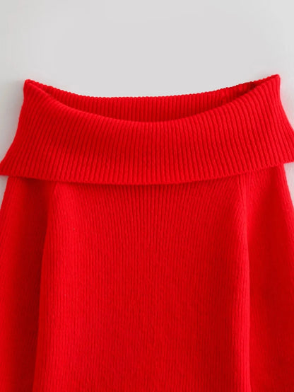 TRAFZA Frauen Fashion Solid Off Schulter Pullover Langarm Gestrickte Pullover Pullover Herbst Weibliche Casual Strickwaren Chic Top