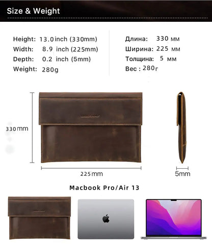 Genuine Leather Laptop Case For Macbook Air 13 M1 M2 M3 M4 Macbook Pro 14 15 16 Sleeve Cover Men Notebook Computer Carrying Bag.