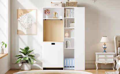 Klappbarer Schreibtisch mit Regalen – 2-in-1-Bücherregal und Schreibtisch, klappbar, mit Steckdose und USB-Anschluss, höhenverstellbare Regale