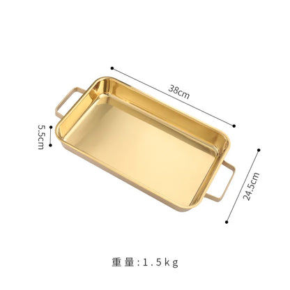 grilled fish plate household induction cooker rectangular Korean multi-functional barbecue plate golden commercial tray