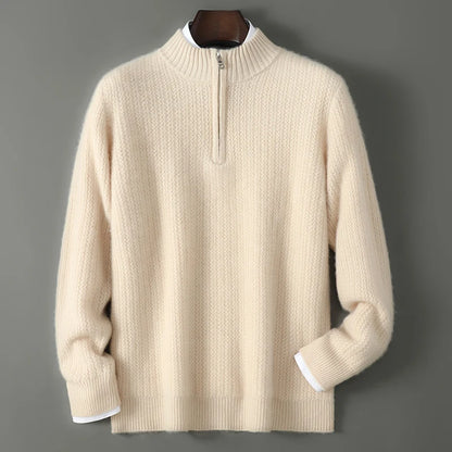 Men's 100% Merino Wool Thicken Sweater Half Zipper Mock Collar Pullover Autumn Winter Cashmere Knitwear Business Casual Clothing
