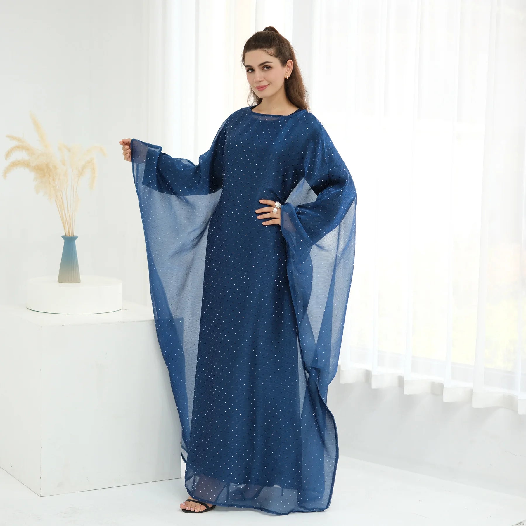 Eid 2 Piece Muslim Woman Set Diamonds Butterfly Abaya with Matching Inner Dress Dubai Luxury Kebaya Caftan Marocain Islam Outfit.