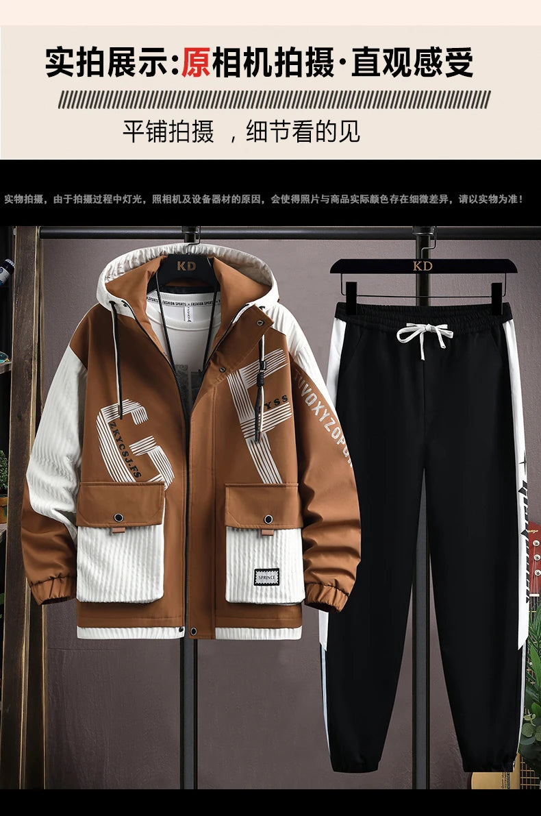 2025 Spring Casual Jackets Sportswear+Pants Men's Sets Korean Style 2 Piece Sets Men Streetwear Fitness Male Tracksuit.
