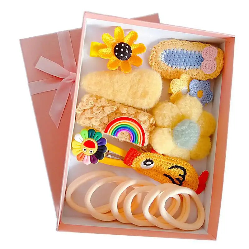 18 Pcs Hair Clip Set Cute Hair Accessories Girl Cartoon Hair Clip Headwear Bow Flower Animal Hairpin Hair Ring Box Not Included