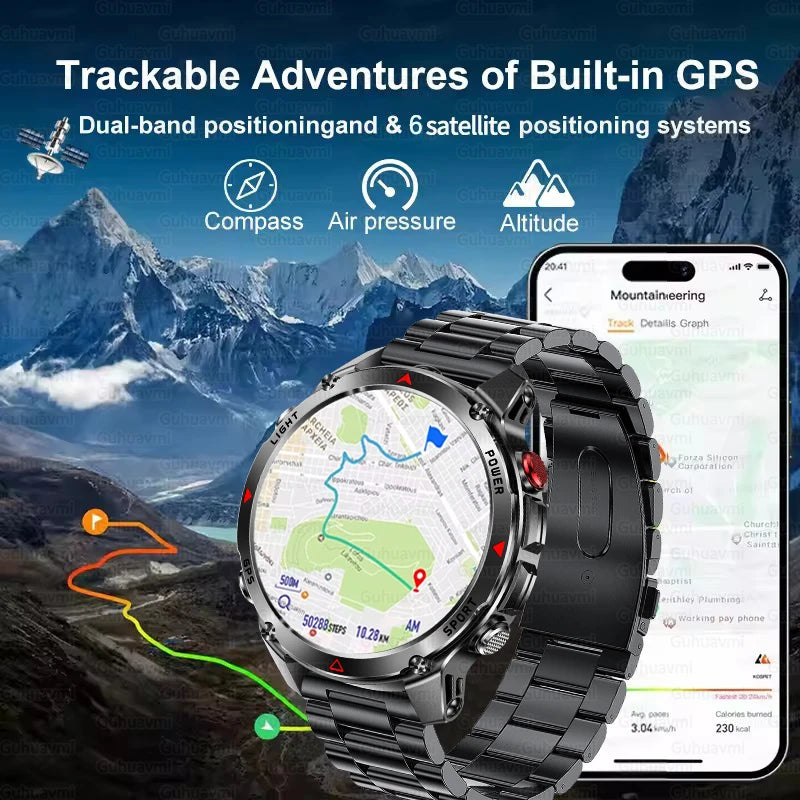 Outdoor Military GPS Smartwatch For Men Build in Dual Band GNSS Compass Altitude 3ATM Waterproof Swimming Smart Watch Women 2025.