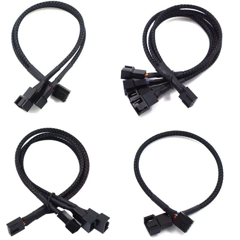 New 4 Pin Pwm Fan Cable 1 To 4/3/2/1 Ways Splitter Black Sleeved 27cm Extension Cable Connector Pwm Extension Cables.