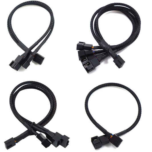 New 4 Pin Pwm Fan Cable 1 To 4/3/2/1 Ways Splitter Black Sleeved 27cm Extension Cable Connector Pwm Extension Cables.