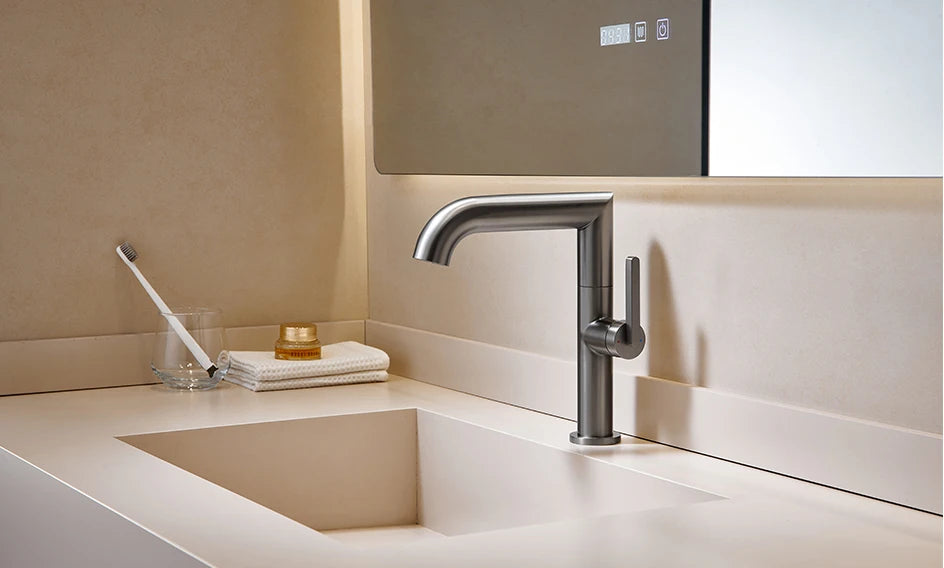 VGX Bathroom Faucets Stainless Steel Basin Mixer Sink Faucet Gourmet Washbasin Tapware Hot Cold Water Tap Brushed Gold Grey