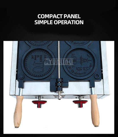 Commercial Non-Stick Pan Waffle Maker Set of 4 Gas Gold Coin Waffle Mold Baking Snack Maker Machine for Kitchen.