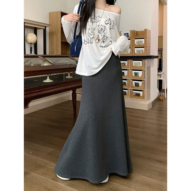 high quality Korean-style  trumpet skirt women waist fall  design knitted long skirt female.