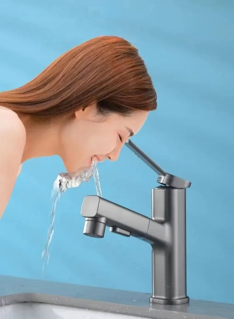 3 Function Stream Sprayer Hot Cold Brass Washbasin Faucet for Bathroom Single Handle Dual Hole Pull Out Basin Sink Mixer Tap