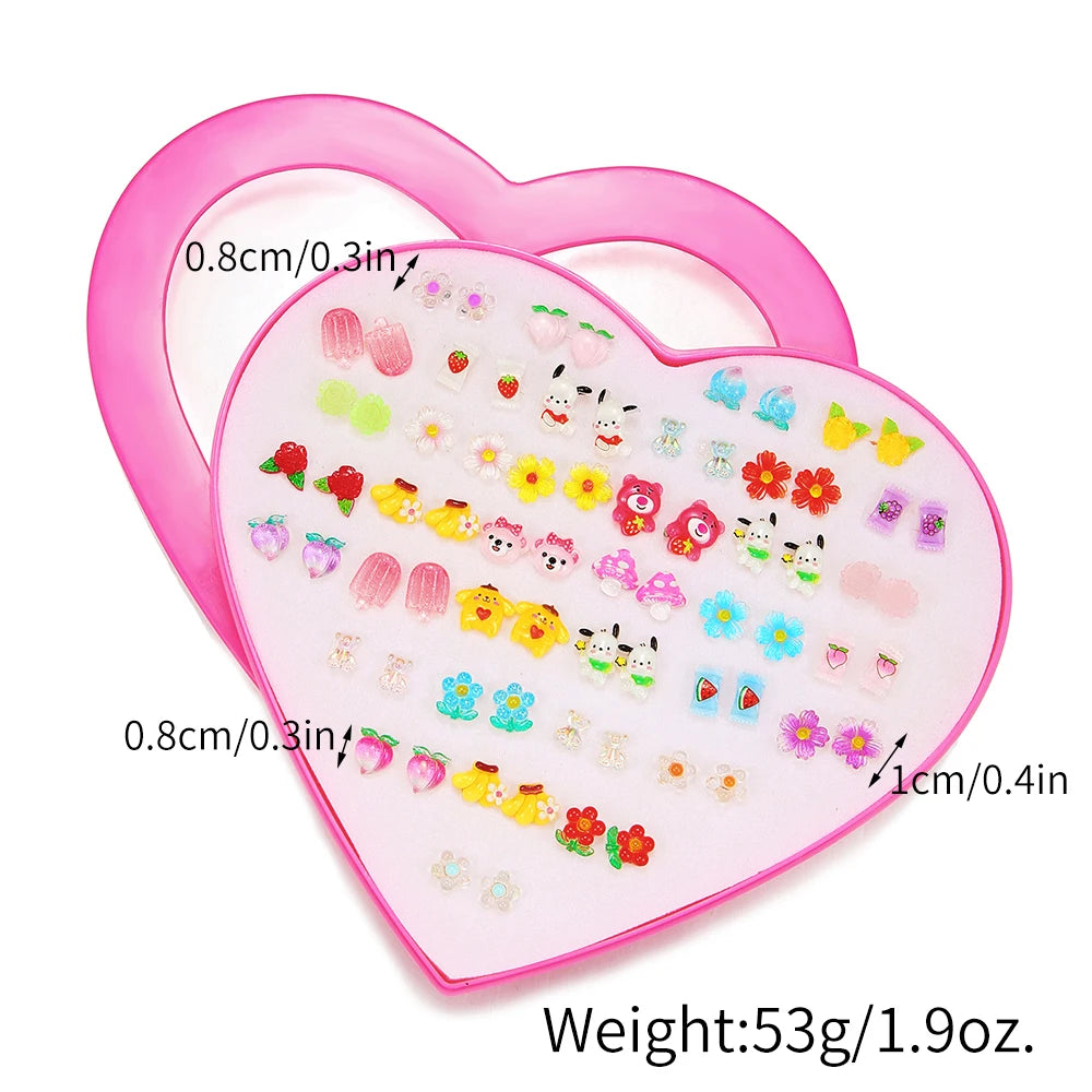 Multicolor 36Pairs Cartoon Hypoallergenic Plastic Stud Earrings Set For Women Girl Cute Animal Flower Ear Wedding Gifts Jewelry.