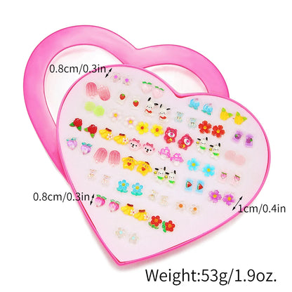 Multicolor 36Pairs Cartoon Hypoallergenic Plastic Stud Earrings Set For Women Girl Cute Animal Flower Ear Wedding Gifts Jewelry.