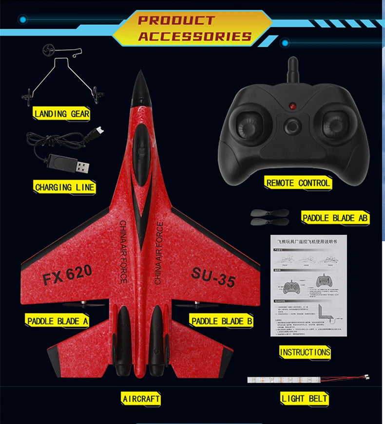 RC Foam Aircraft SU-35 Plane 2.4G Radio Control Glider Remote Control Fighter Plane Glider Airplane Foam Boys Toys for Children.