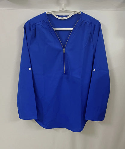 2024 Quality HotSale Plus Size Deep V Neck Women Blouse Chiffon Cool Loose Shirt Fashion Casual Ladies Tops Sexy Zipper Pullover.