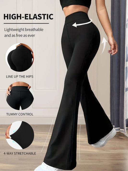 Eng anliegende Schlaghose für Damen im Frühling und Sommer mit hoher Taille, lange schwarze Hose mit schmalem Bein, dünne Hose mit weitem Bein für schlanke Frauen