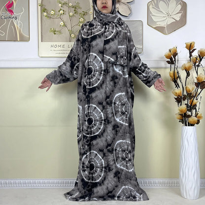2025 New Muslim Abayas For Women Ramadan Prayer Garment Dubai Middle East Femme Robe Cotton Loose African Dress Turban Attached.