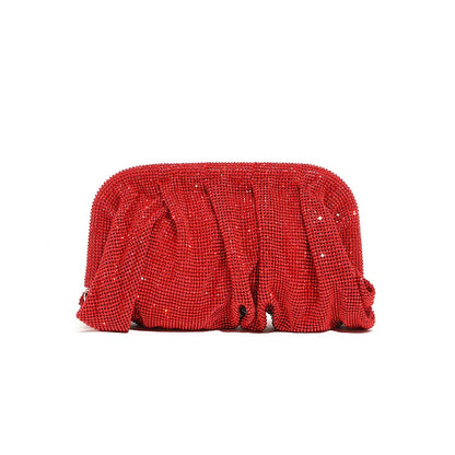 Premium Handmade Diamond-encrusted Clutch Bag Pleated Chain Rhinestone Cloud Clip Dinner Bag Single Shoulder Oblique Span Bolsos