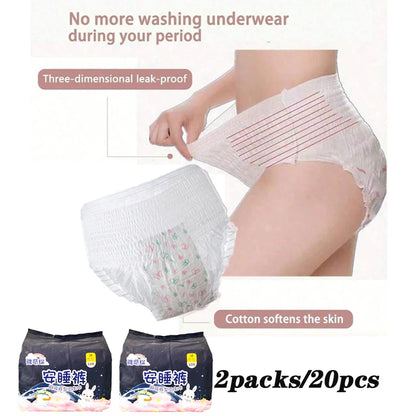 20Pcs=2packs Disposable Menstrual Pants Women Sanitary Pad Plus Size Period Panties Leakproof Menstrual Sleeping Pants.