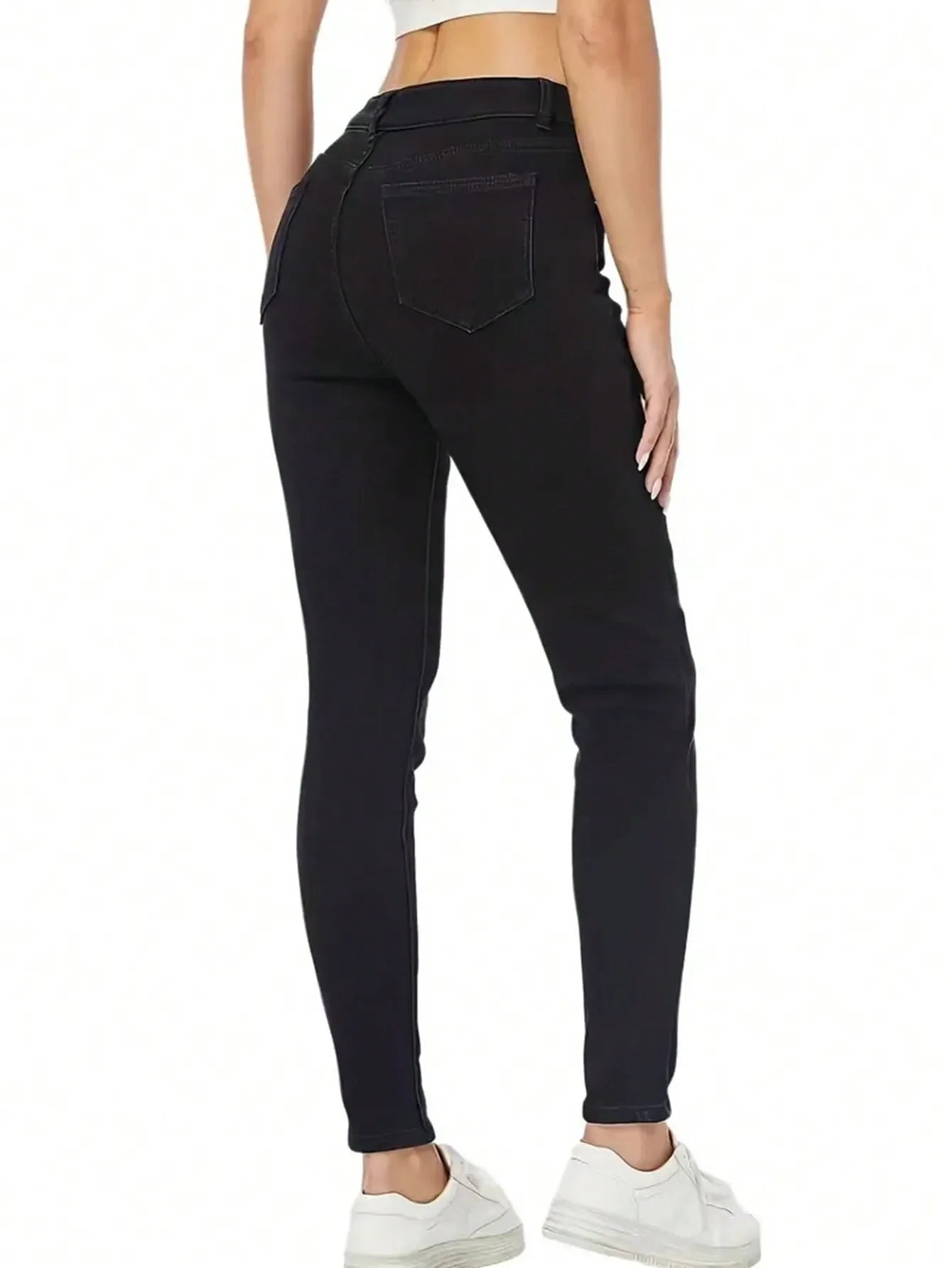 Casual Versatile Simple Solid Color Slim Fit Jeans High Waist Women's Denim Pants Fashionable Basic Style Imported from AE.