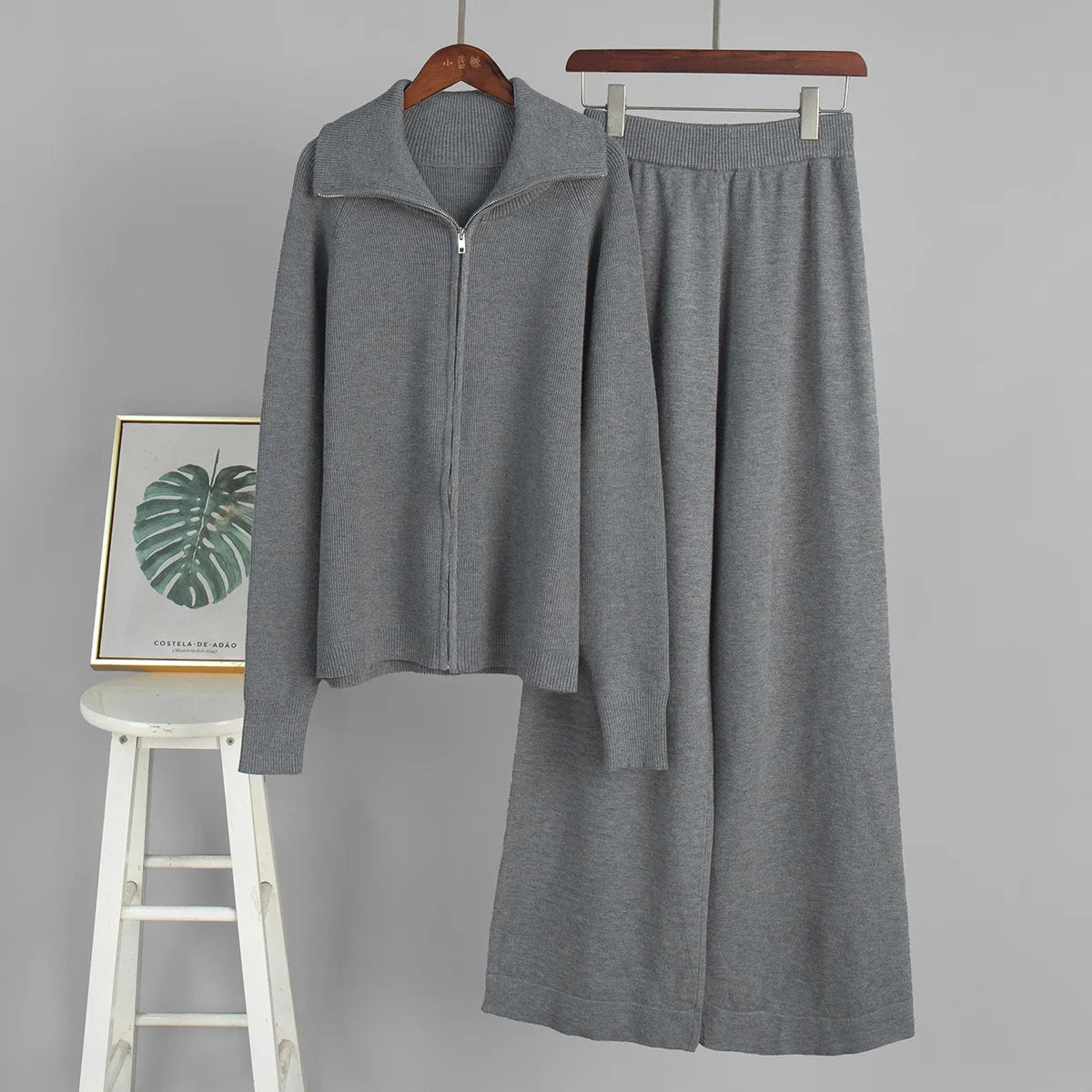 Tornova Zipper Strickjacke Pullover Anzug Weibliche Gestrickte Langarm Casual Mantel Breitbeinig Hosen Pullover frauen Zwei Stück Set