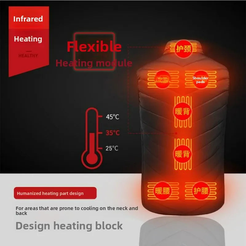 21 Zone Heating Vest Mens USB Infrared Thermal Jacket Smart Heated Clothes New Winter Cold-proof Thick Sleeveless Coat Hiking.