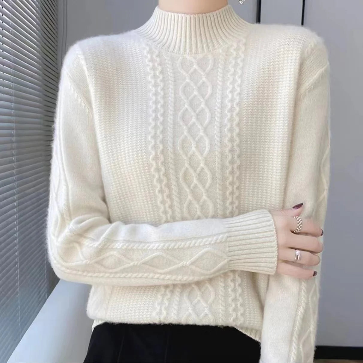 Neue Frühjahr Gestrickte Pullover Halb Hohen Kragen Lose Dicke Warme Pullover Für Frauen Vintage Herbst Winter Mutter Bodenbildung Top