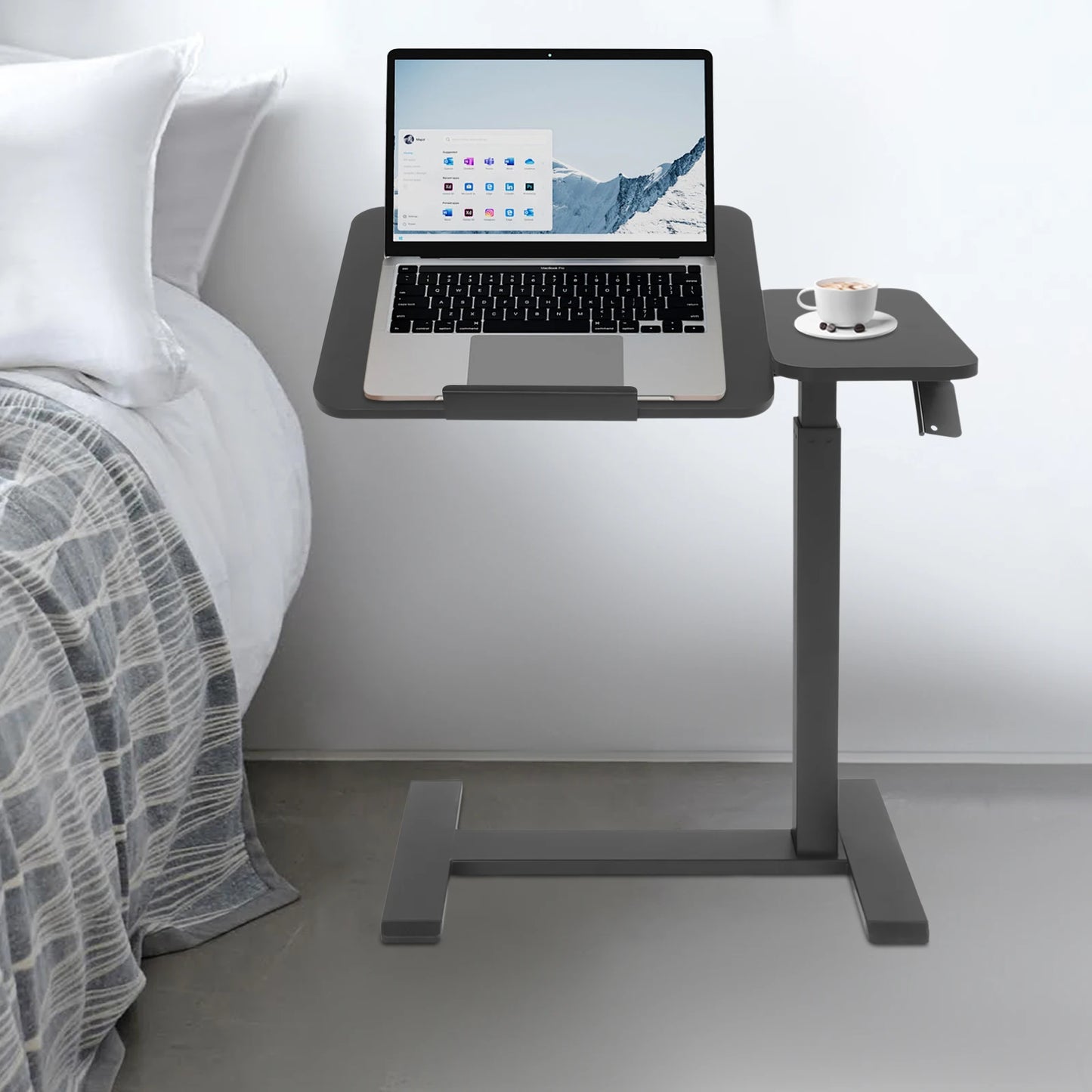 Mobiler Stehschreibtisch mit Tablettplatte, höhenverstellbar, 26–41 Zoll, drehbar, 40 kg belastbar, versteckte Räder für Home-Office-Laptops