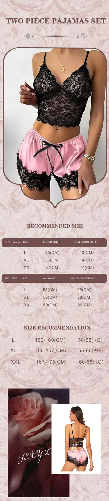 Sommer 2Pcs frauen Neue Sexy Spitze Sehen-Durch Pyjamas Schwarz Rosa Nette Kleidung Atmungsaktivem Hosenträger Shorts set
