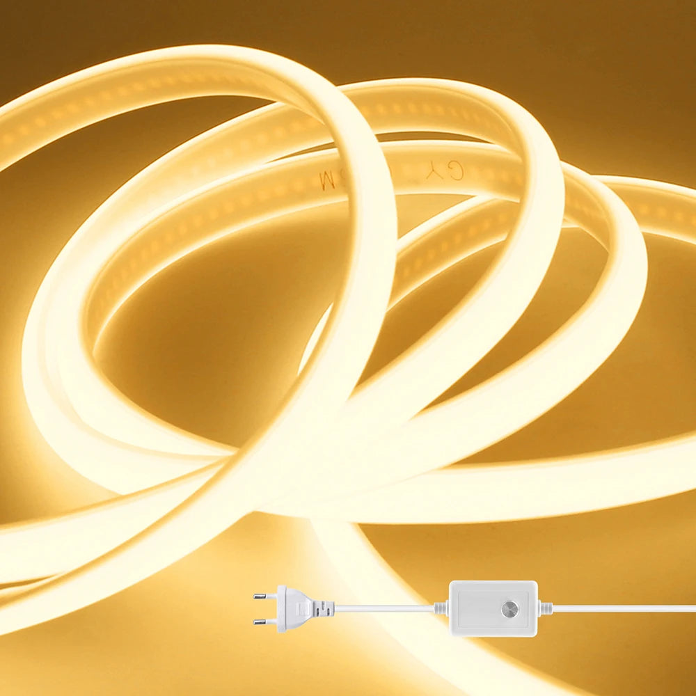 Dimmable COB LED Neon Light Strip 220V Dimmer Power Kit Waterproof 10 Colors 5m 10m 20m 30m 0.5m 288LEDs/m Flex Tube Lamp Decor.