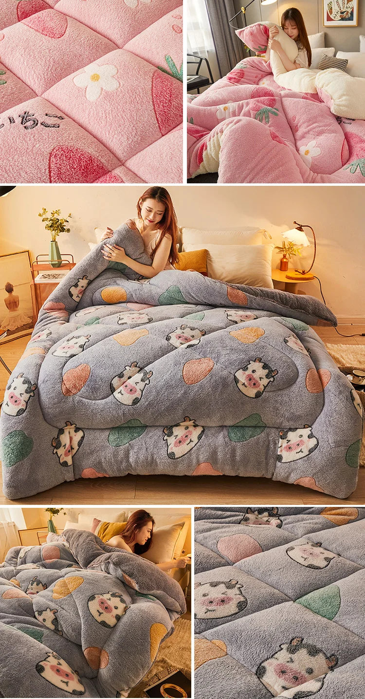 Winter Bedding Thick Quilt Blanket Thickened Warm Flannel Fleece Comforter for Cold Nights Set Bed Duvets Quilts the Blankets.