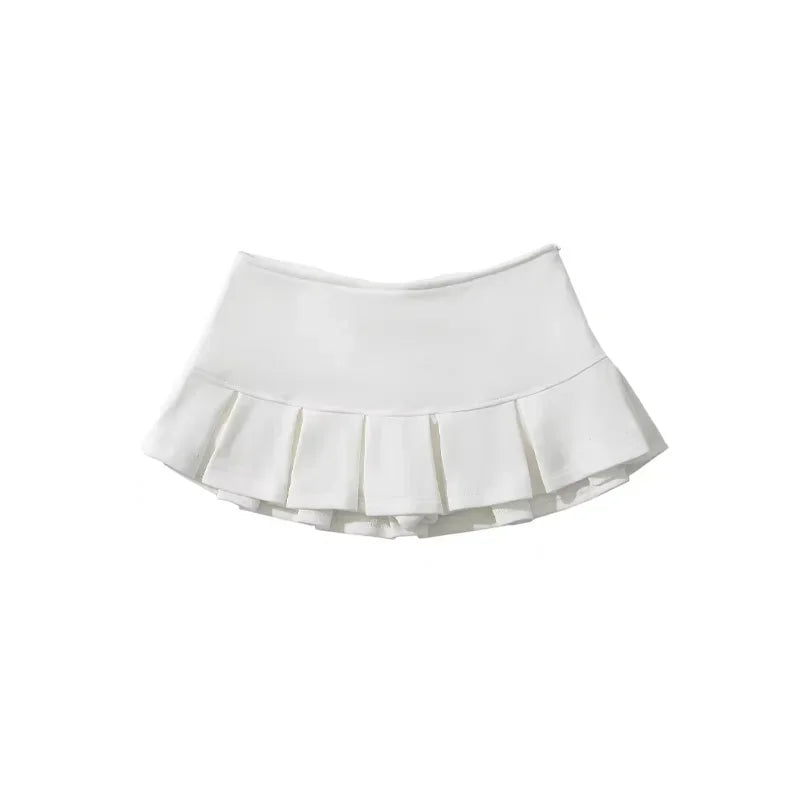 Mooyufon Fabric Y2K Mini Skirt Women Low Waist Wide Pleat Light Grey Sexy Vintage A-line Pleated Skirt Casual Skort Summer.