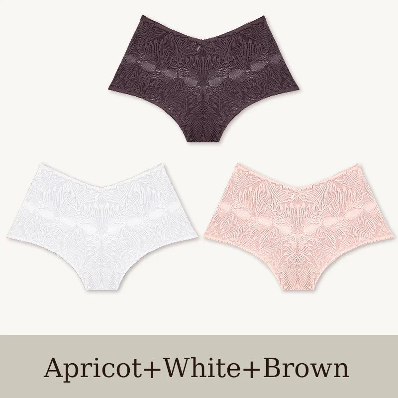 3Pcs Women's Seamless Lace Briefs Women Plus SizePanties Solid Color Breathable Underwear Female Low Waist Soft Lingerie S-XL.
