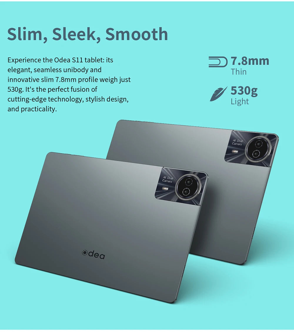 Odea S11 Tablet Android 14 Max 16GB RAM 256GB ROM T606 8-core 11 inch TDDI Tablets 4G VoLTE GPS 8000mAh Widevine L1 Type-C.