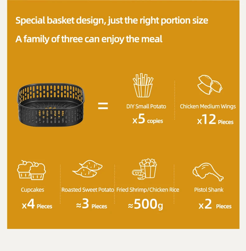 2.5L Smart Electric Air Fryers Oil-free Automatic Household Kitchen 360°Baking Convection Oven Deep Fryer Visible Window 220V.