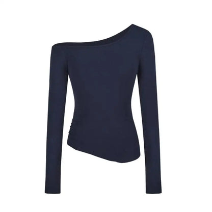 Vintage Solid Off Shoulder T Shirt Women Autumn Sexy Slash Neck tshirts Cotton Long Sleeve Chic Irregula Streetwear Slim Top Y2k