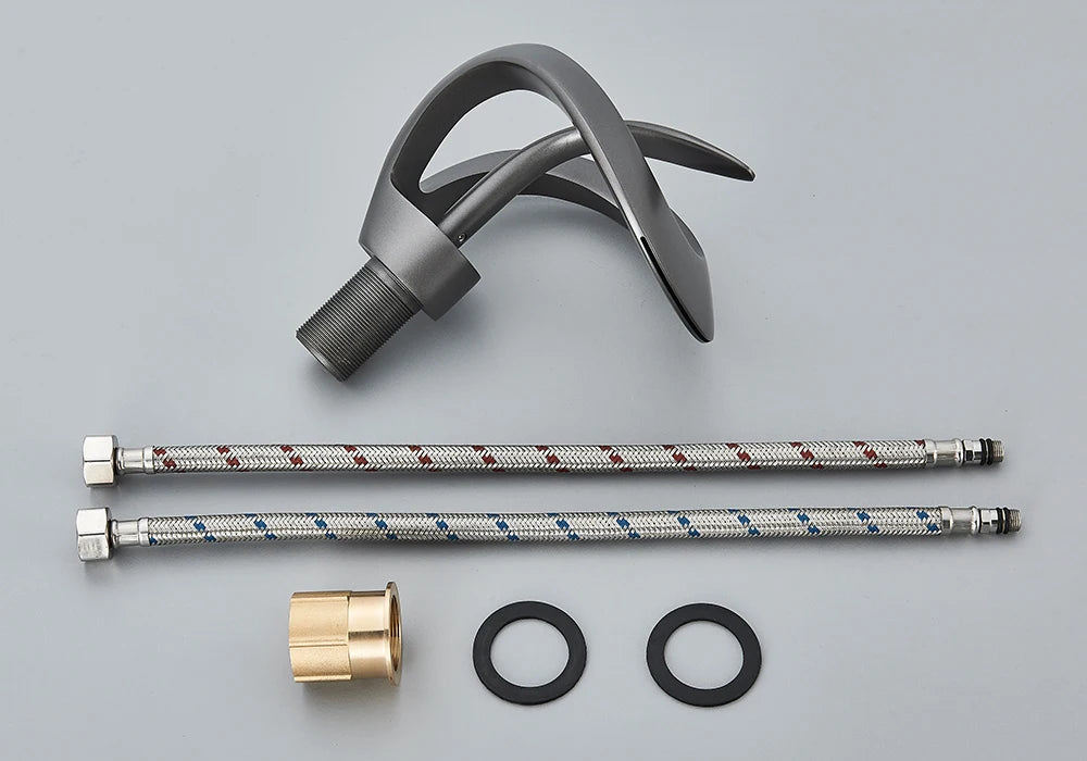 Rozin Luxury Black Basin Faucet Grey Bathroom Waterfall Mixer Tap Brass Deck Mount Modern Style Hot Cold Water Sink Mixer Crane