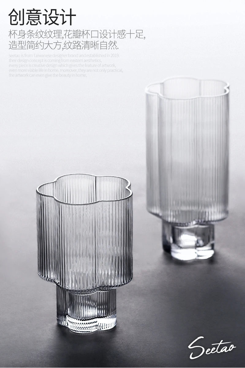 Clear Ice Cream Glass Whiskey Red Wine Glass Cup Flower Stripe Glass Mug Vintage Iced American Coffee Mug Home Stacked Cup