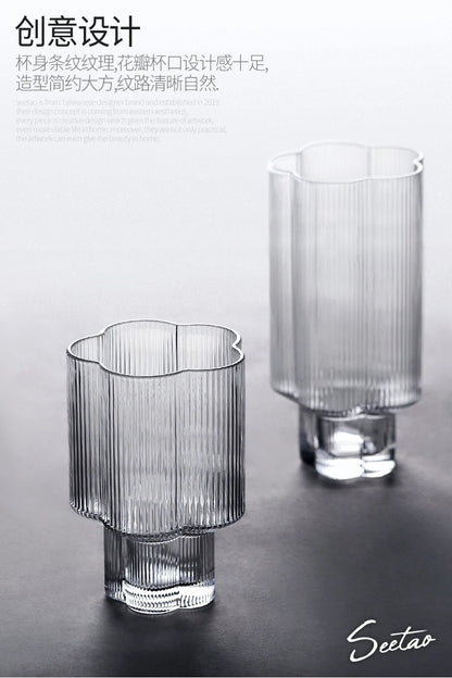 Clear Ice Cream Glass Whiskey Red Wine Glass Cup Flower Stripe Glass Mug Vintage Iced American Coffee Mug Home Stacked Cup