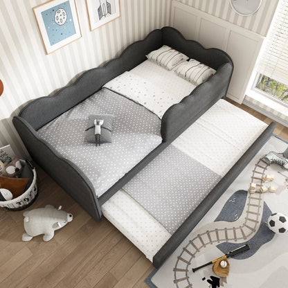 Gepolstertes Tagesbett 90x190cm, Tagesbett Schlafsofa mit ausziehbarem Bett 90x190cm, Kinderbett mit Gitter ohne Matratze