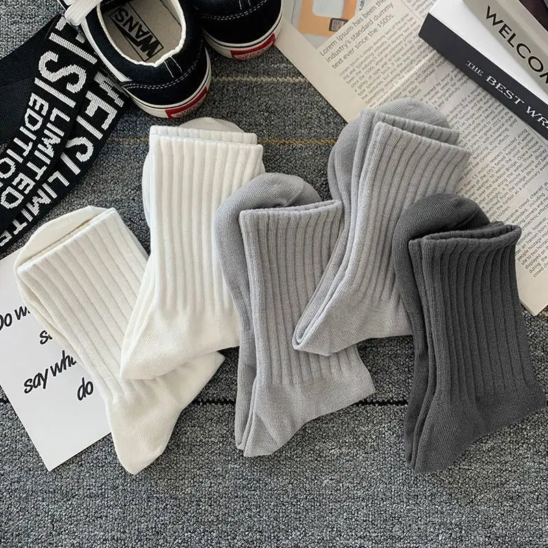 New 5 Pairs Cool Men Black White Warm Socks Set Autumn Winter Male Solid Color Sport Short Socks For Men Dropshipping