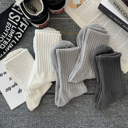 New 5 Pairs Cool Men Black White Warm Socks Set Autumn Winter Male Solid Color Sport Short Socks For Men Dropshipping