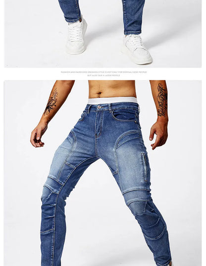Two tone distressed patchwork jeans for men trendy jeans for summer thin straight leg pants slim fit small leg distressed jeans.
