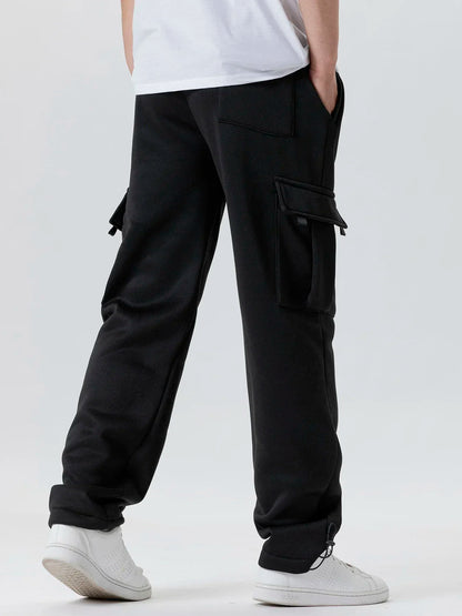 Autumn Men's Cargo Pants Loose Straight Trousers Multi-Pockets Drawstring Casual Sports Pants Solid WorkWear Joggers Long Pants.