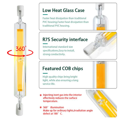 R7S LED 78mm 15W 20W R7S Spotlight 118mm 30W 50W AC 110V 220V 230V J78 J118 COB Lamp Bulb Glass Tube Replace Halogen Lamp Light.