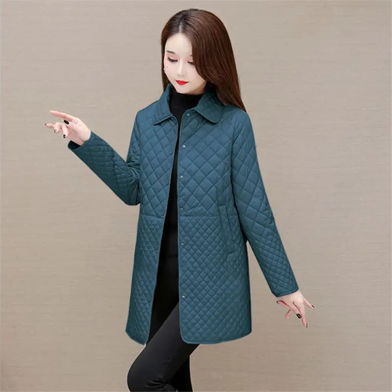 Herbst Winter Frauen Midi Plaid Stepp Mäntel Mode Weibliche Koreanische Kleidung Neue Feste Beiläufige Verdicken Warme Langarm Jacken