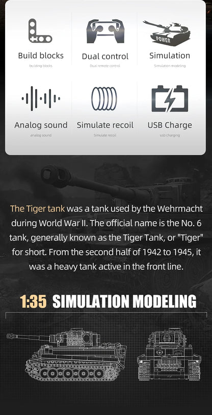 Mould King 20014 Military Toys The APP&RC Motorized Tiger Tank Model Assembly Technical Car Building Block Kids Christmas Gifts.