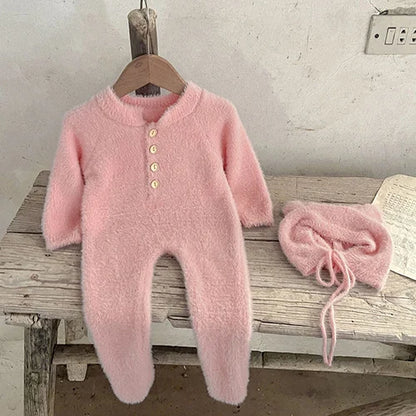 2024 neue Herbst Infant Baby Jungen Mädchen Overall + Hut Samt Einfarbig Lange SleevedNewborn Baby Mädchen Bodys Baby kleidung