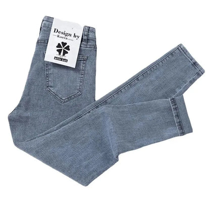 Women's High Waist Elastic Stretchy Jeans Hot Sale Of The Season Autumn New Style Versatile Slimming Pencil Thin Nine Point Pant.